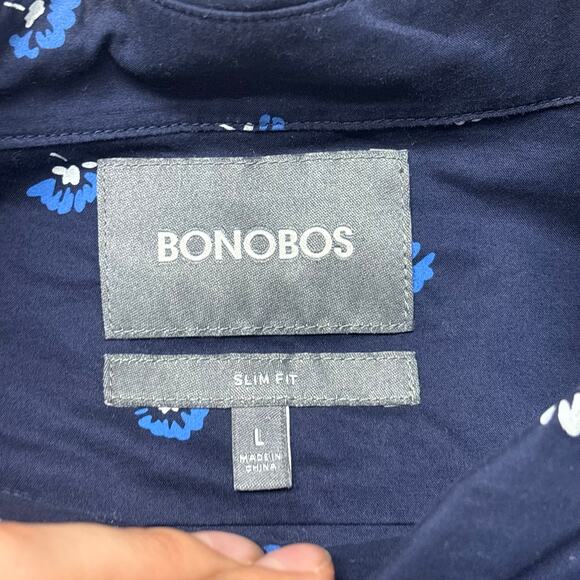 Bonobos Navy Blue White Mens L Slim Fit Floral Pattern Long Sleeve Button Shirt - Picture 4 of 9
